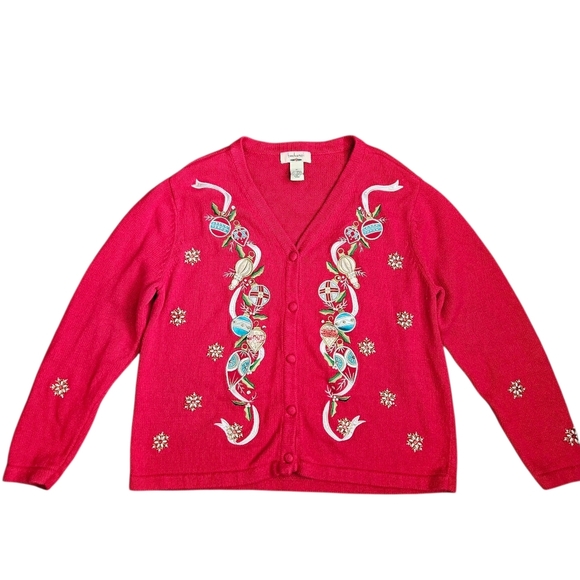 Bechamel Christmas Sweater Pearls Ornaments Cardigan Sweater Size XL - Picture 1 of 12